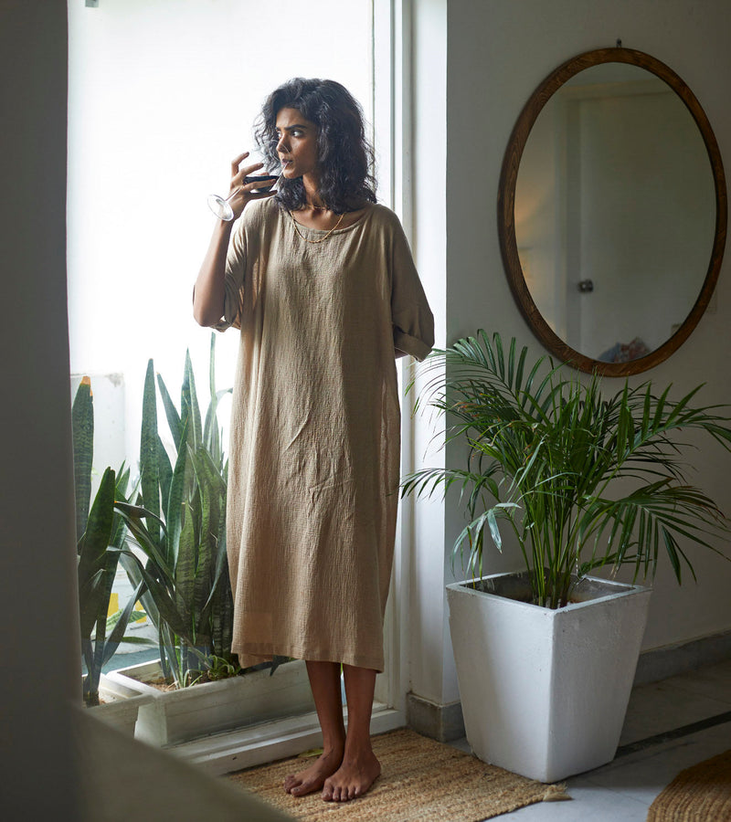 Oatmeal Kaftan Lounge Wear by Khara Kapas for women in Singapore