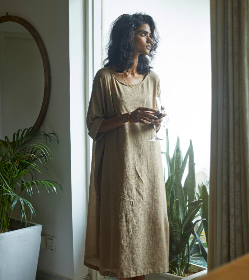 Oatmeal Kaftan Lounge Wear by Khara Kapas for women in Singapore