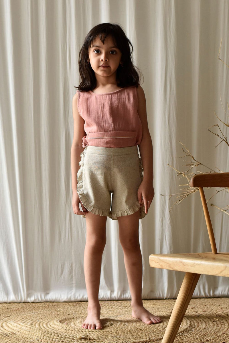 Oatmeal Shorts Bottoms by Khara Kapas Kids for kids in Singapore