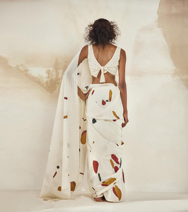 Olio Mosaic Saree Sarees by Khara Kapas in white for women in Singapore