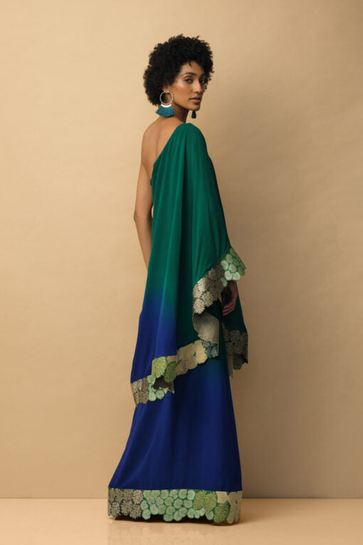 Ombre Banaras Bloom Toga dress Emerald Green & Royal Blue Ombre Banaras Bloom toga dress emerald green & royal blue by Mallika Mathur by Mallika Mathur for women in Singapore