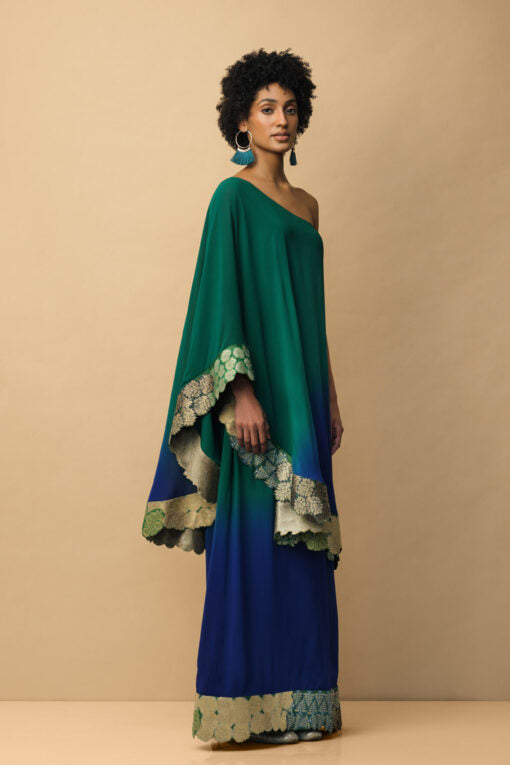 Ombre Banaras Bloom Toga dress Emerald Green & Royal Blue Ombre Banaras Bloom toga dress emerald green & royal blue by Mallika Mathur by Mallika Mathur for women in Singapore