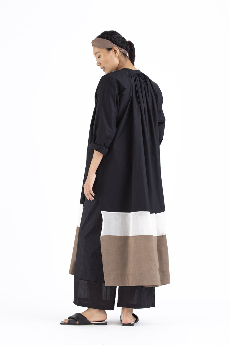 Panel Gather Neck Co-ord- Black linen Co-ord Set by THREE for women in Singapore