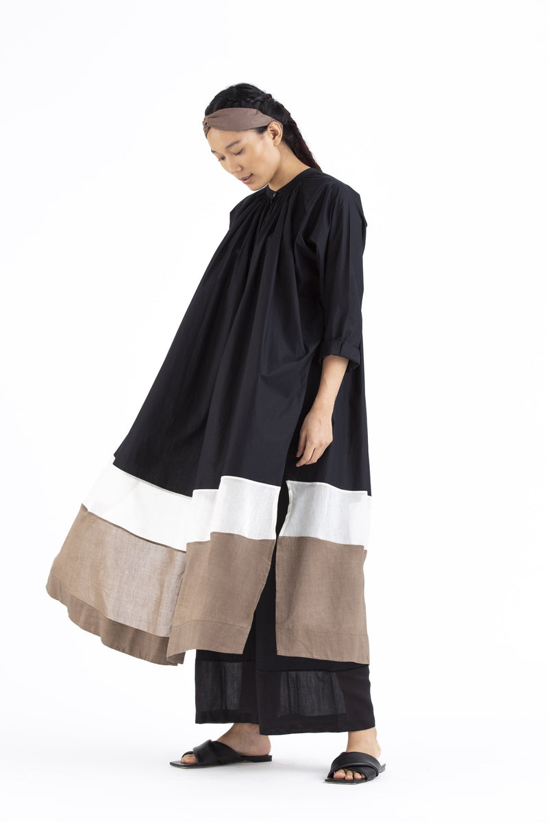 Panel Gather Neck Co-ord- Black linen Co-ord Set by THREE for women in Singapore
