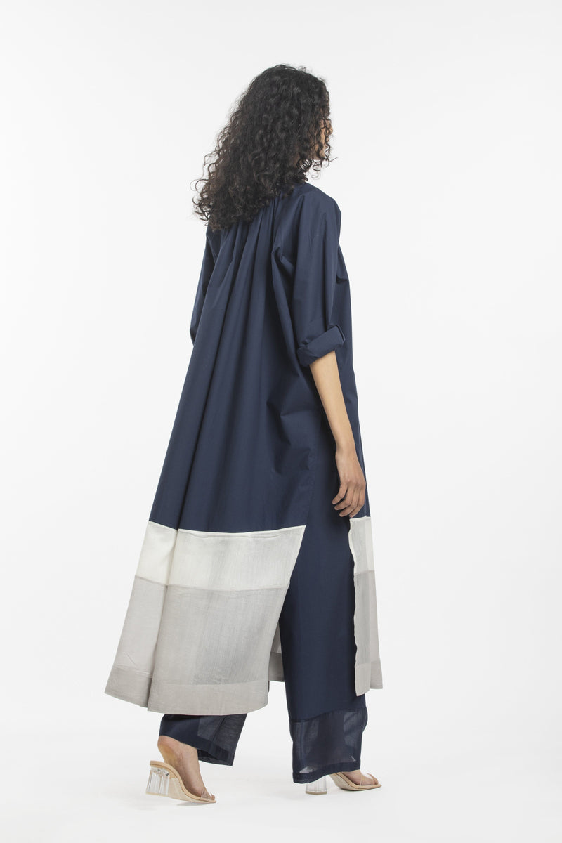 PANEL GATHER NECK SHIRT-NAVY by THREE for women in Singapore