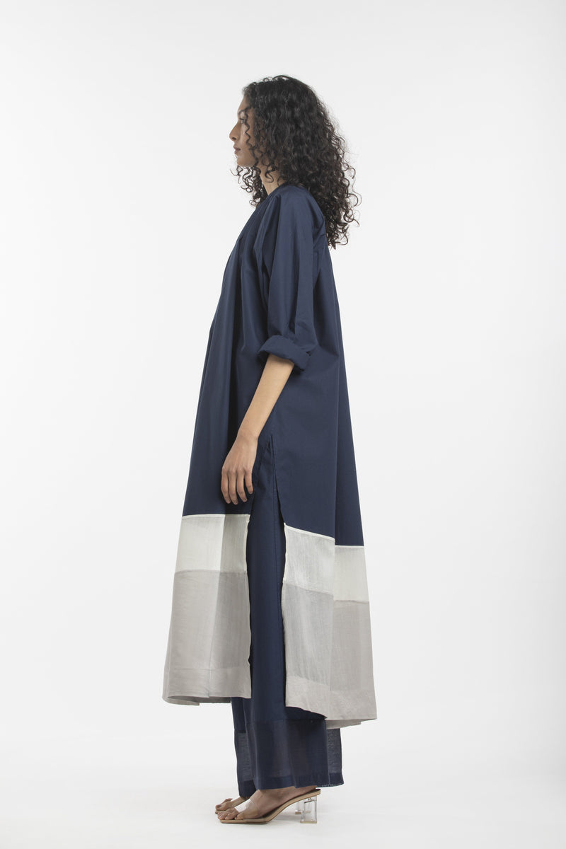 PANEL GATHER NECK SHIRT-NAVY by THREE for women in Singapore