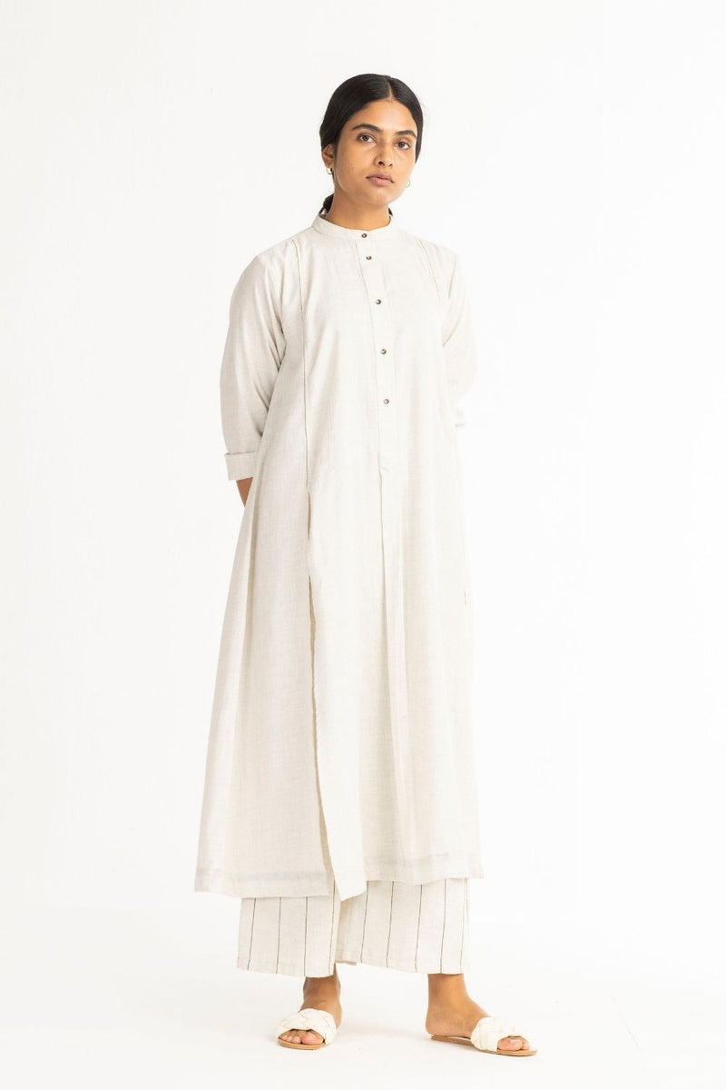 Panel Slit Shirt - Beige linen Top & Tunics by THREE in white color for women in Singapore