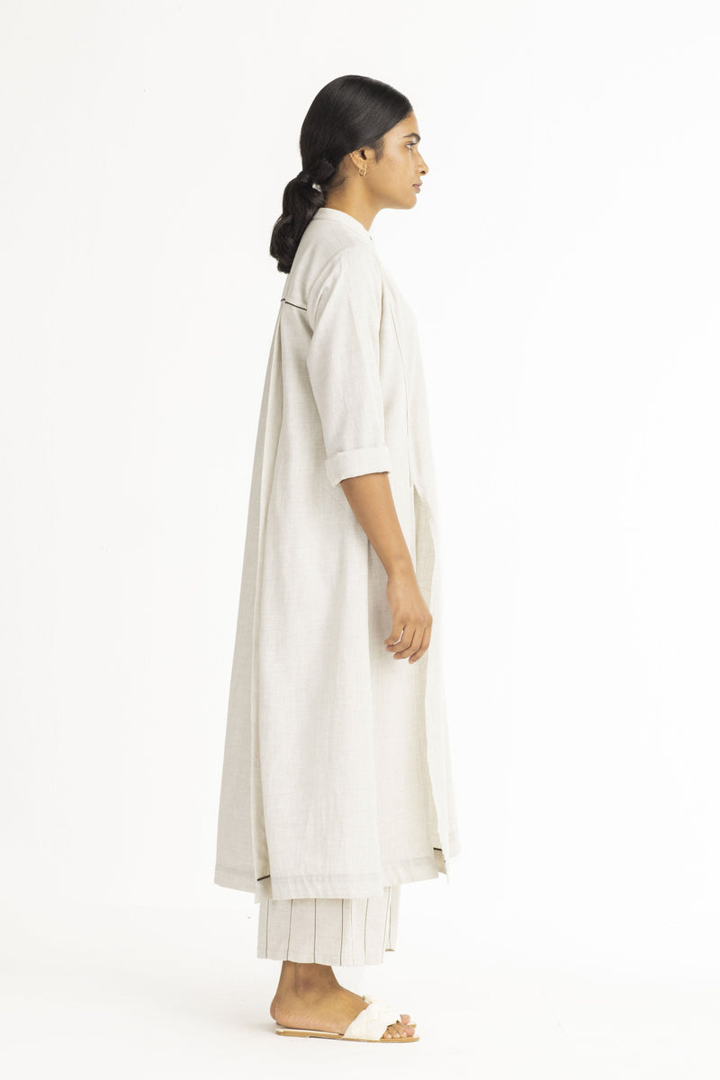Panel Slit Shirt - Beige linen Top & Tunics by THREE in white color for women in Singapore