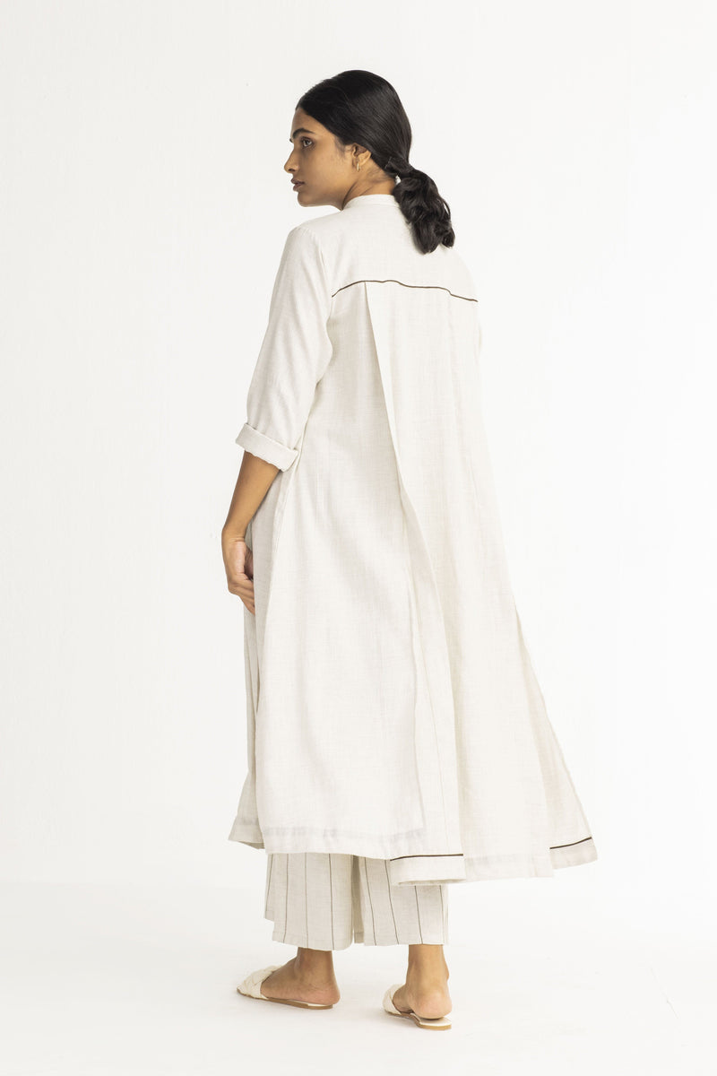 Panel Slit Shirt - Beige linen Top & Tunics by THREE in white color for women in Singapore