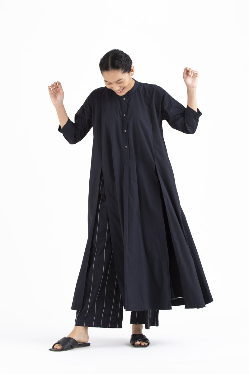 Panel Slit Shirt- Black linen by THREE for women in Singapore