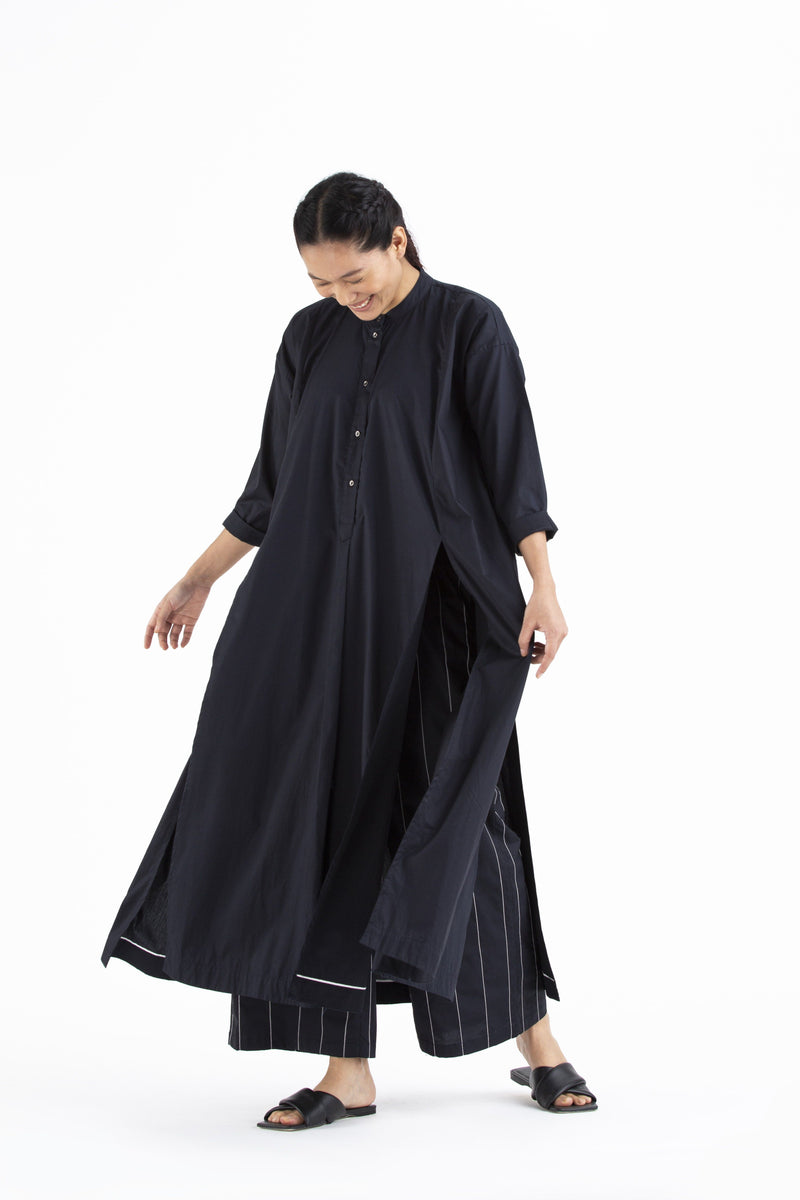 Panel Slit Shirt- Black linen by THREE for women in Singapore