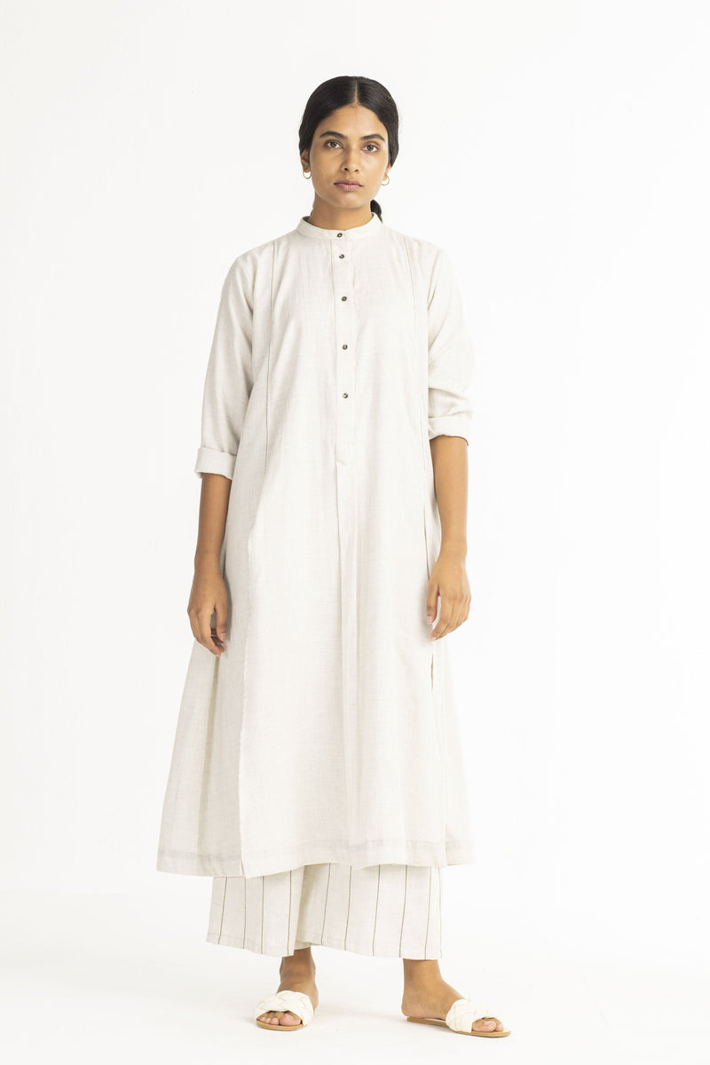 Panel Slit Shirt Co-ord - Beige linen Co-ord Set by THREE in white color for women in Singapore