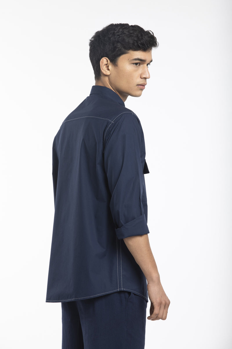 PATCH POCKET SHIRT - NAVY by THREE Men for men in Singapore