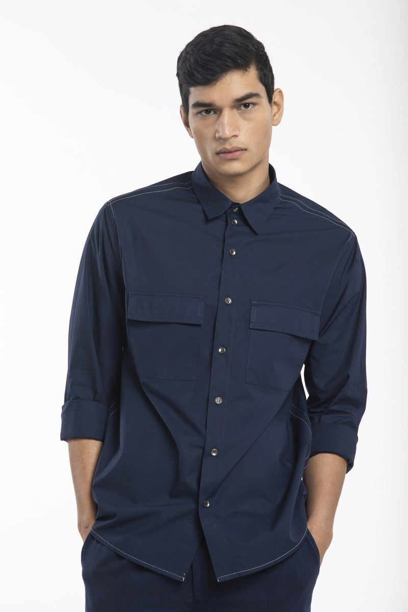 PATCH POCKET SHIRT - NAVY by THREE Men for men in Singapore