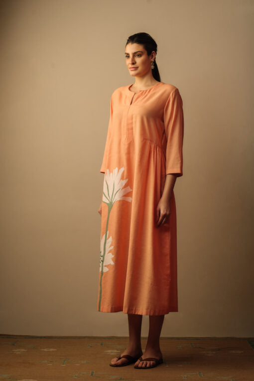 Peony Flower Appliqué Dress Peach Peony flower applique dress peach by Mallika Mathur by Mallika Mathur for women in Singapore