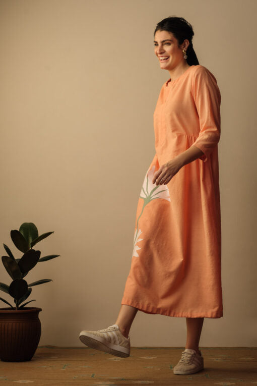 Peony Flower Appliqué Dress Peach Peony flower applique dress peach by Mallika Mathur by Mallika Mathur for women in Singapore