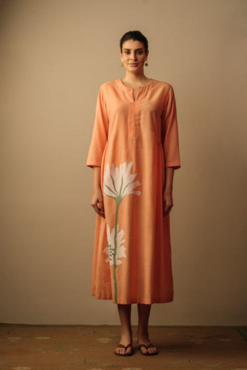 Peony Flower Appliqué Dress Peach Peony flower applique dress peach by Mallika Mathur by Mallika Mathur for women in Singapore