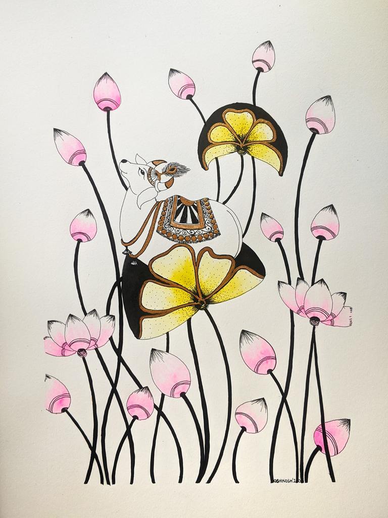 Pichwai Lotus Cow Print Art Kosha Shah 
