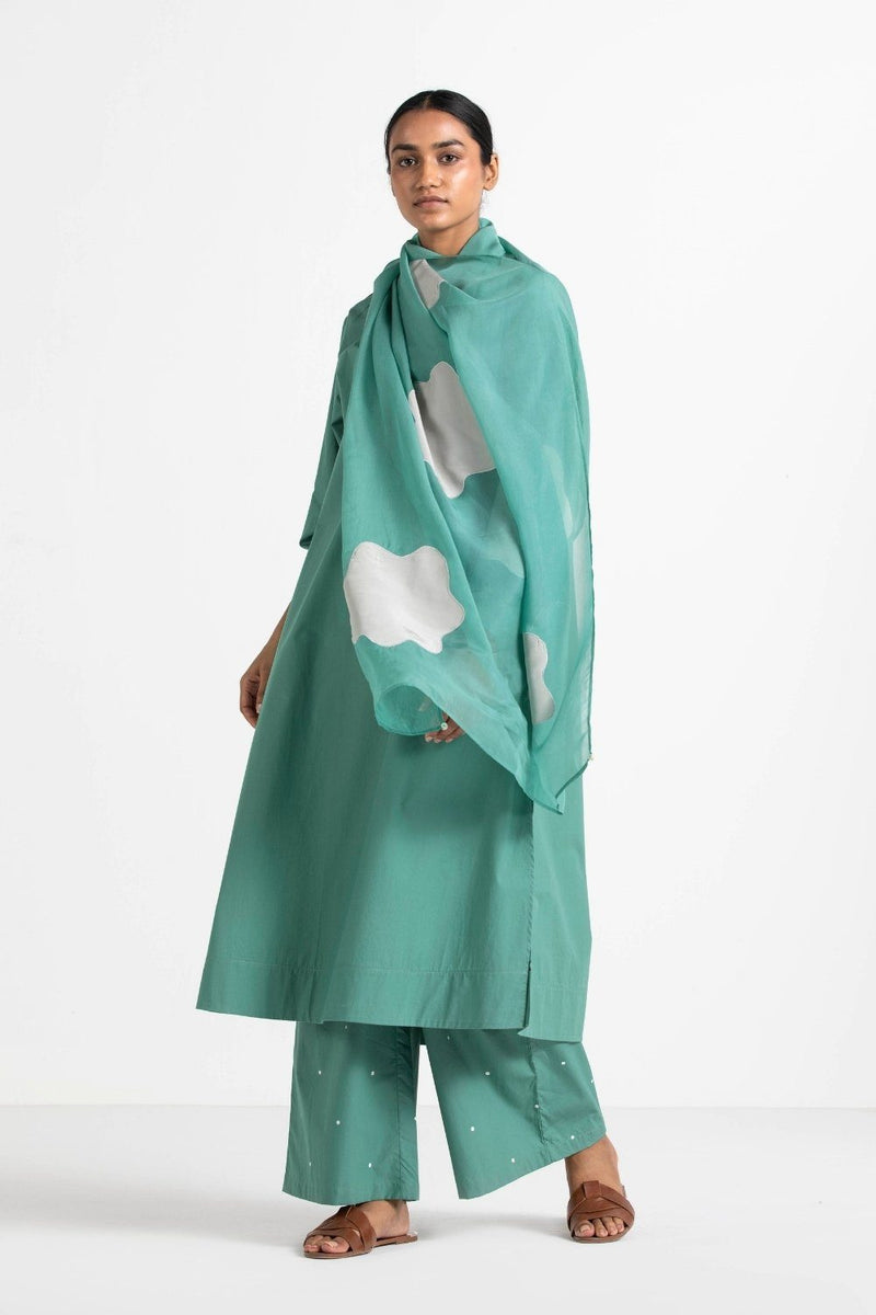 Pintuck Neck Tunic Mineral Green linen Top & Tunics by THREE for women in Singapore