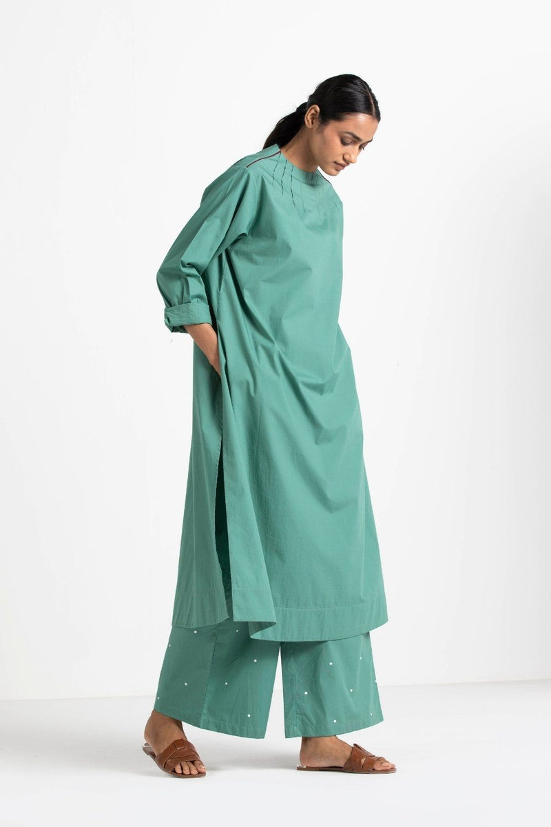 Pintuck Neck Tunic Mineral Green linen Top & Tunics by THREE for women in Singapore