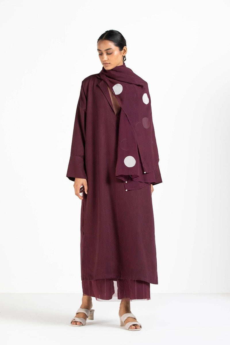 Polka Applique Scarf Wine linen Scarves & Stoles by THREE for women in Singapore