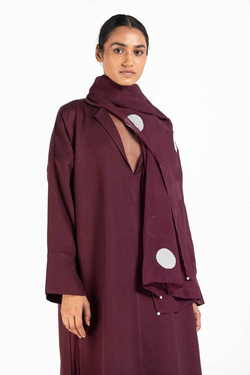 Polka Applique Scarf Wine linen Scarves & Stoles by THREE for women in Singapore