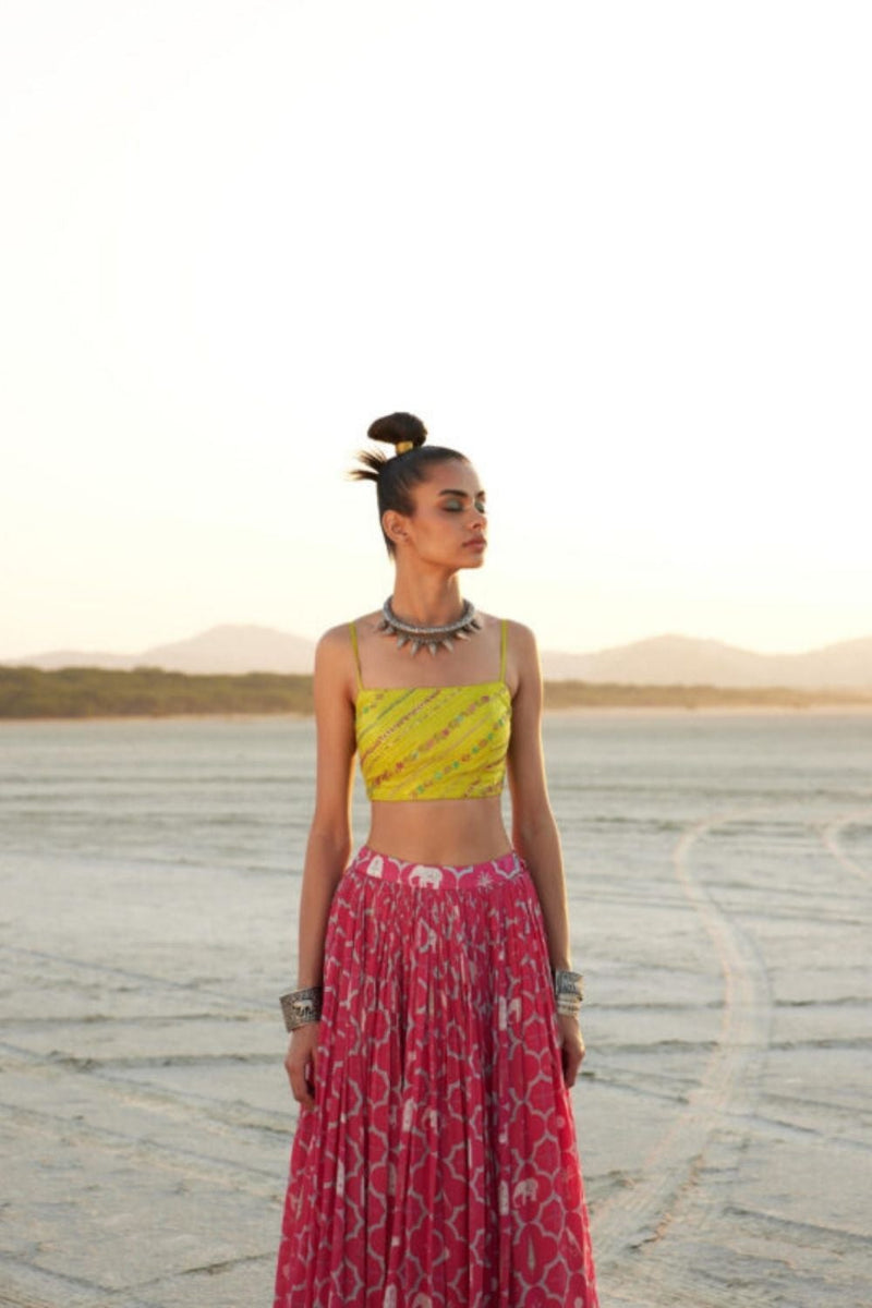 PRINTED MAGENTA LAHENGA SET Kurta Sets by Rajiramniq for women in Singapore