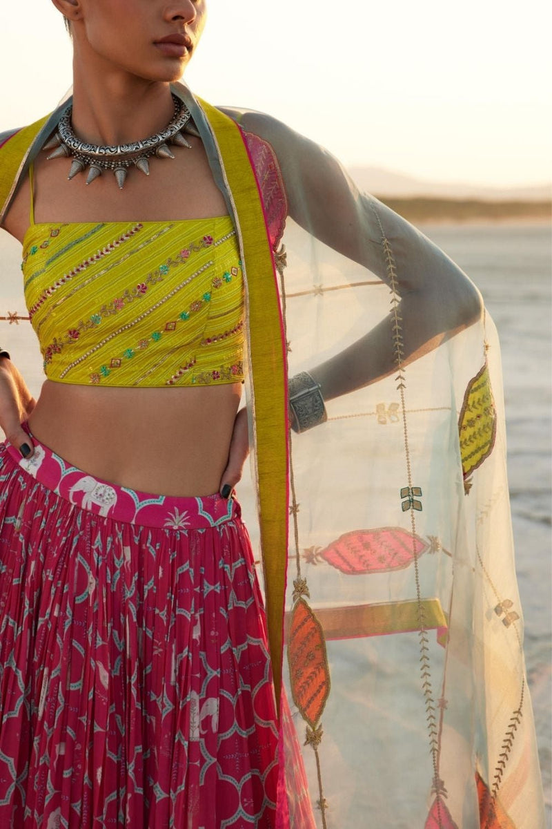 PRINTED MAGENTA LAHENGA SET Kurta Sets by Rajiramniq for women in Singapore