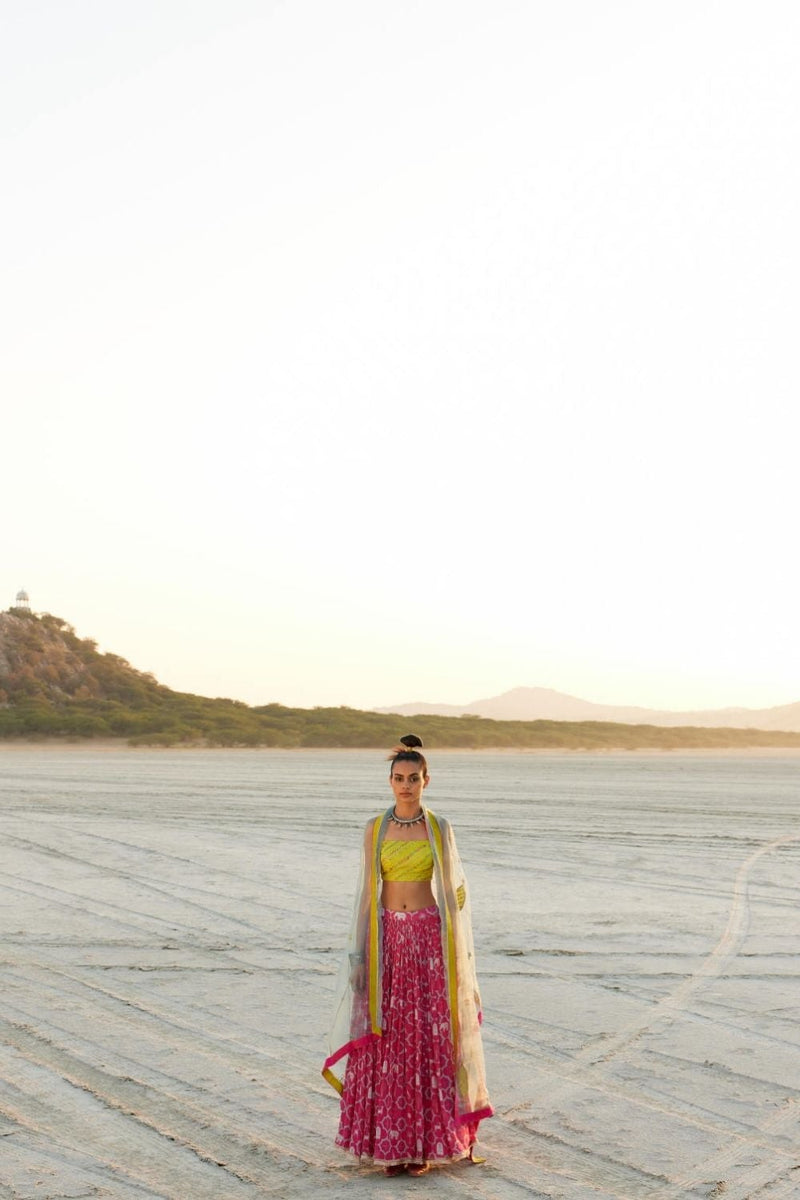 PRINTED MAGENTA LAHENGA SET Kurta Sets by Rajiramniq for women in Singapore