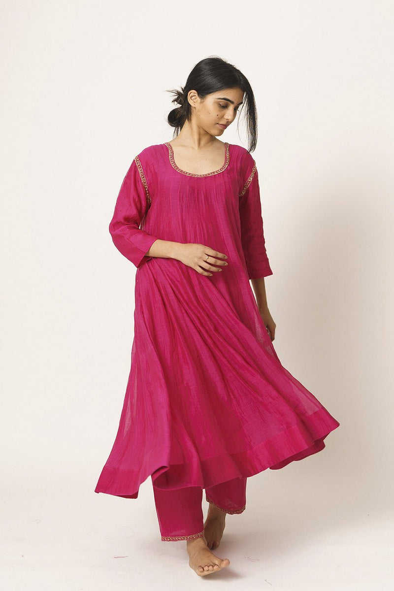 Rani Pink Aayat Kurta and Pant Set with Resham and Dabka Embroidery Fashion DOT