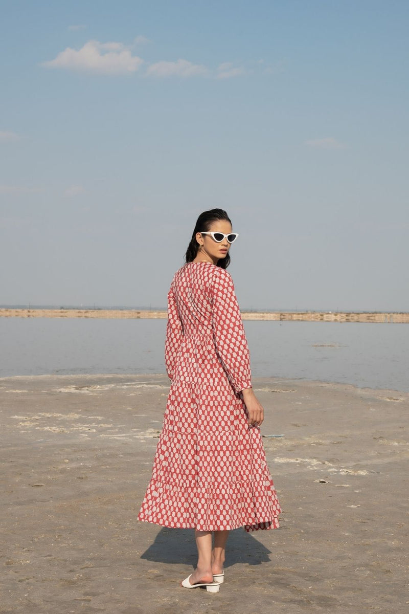 Red Lotus Tier Wrap Dress Fashion Marche