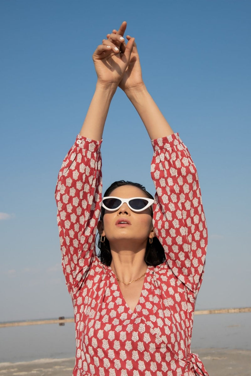 Red Lotus Tier Wrap Dress Fashion Marche