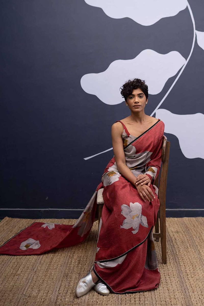 RED POPPIES SAREE Sarees by Yam for women in Singapore