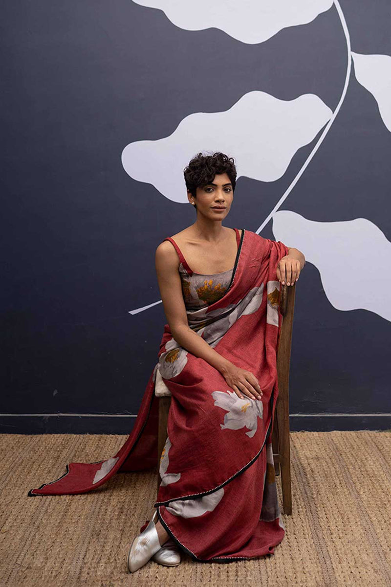 RED POPPIES SAREE Sarees by Yam for women in Singapore