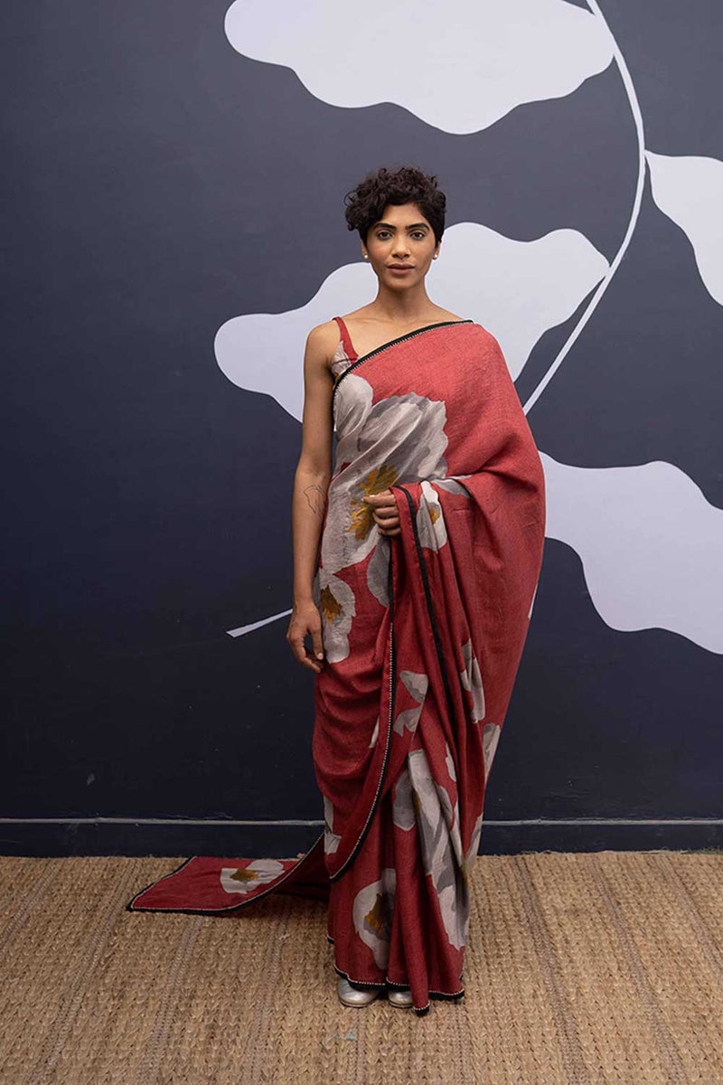 RED POPPIES SAREE Sarees by Yam for women in Singapore