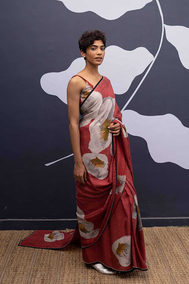 RED POPPIES SAREE Sarees by Yam for women in Singapore