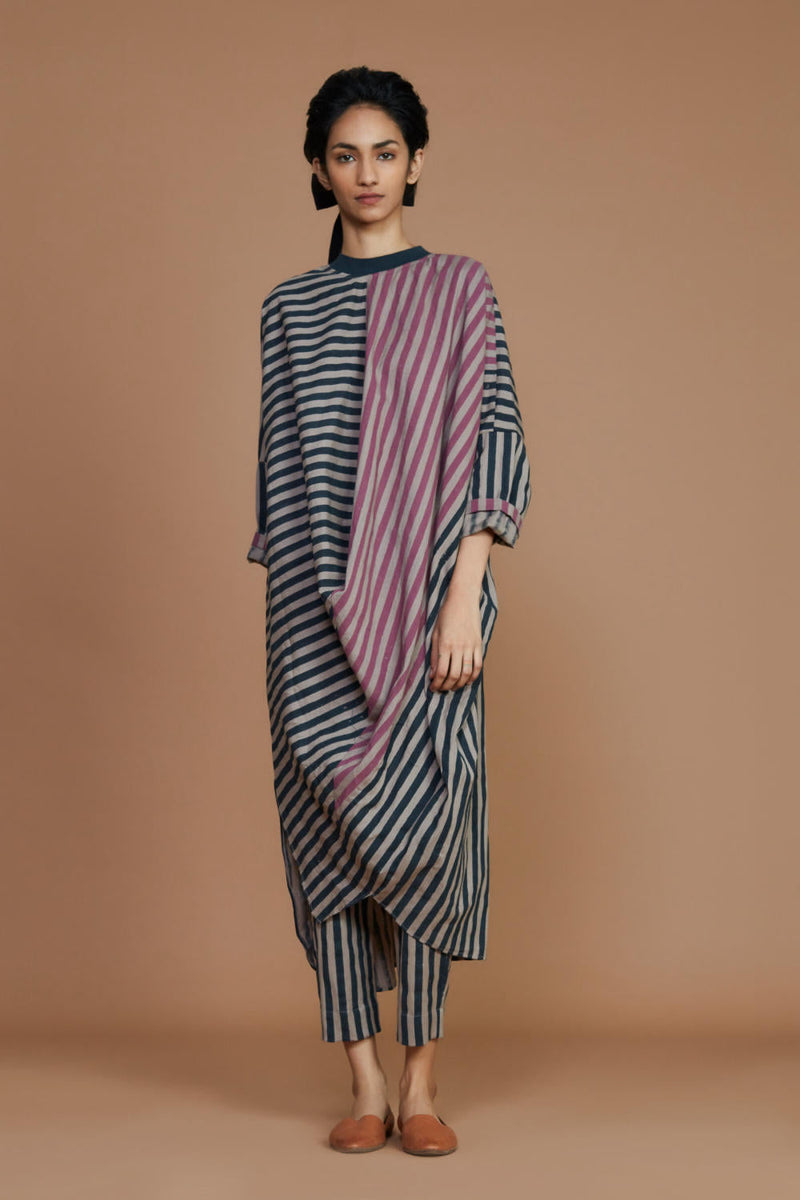 Ribbed Cowl Tunic Striped Grey Co-ord Set Co-ord Set,Dress by Mati for women in Singapore