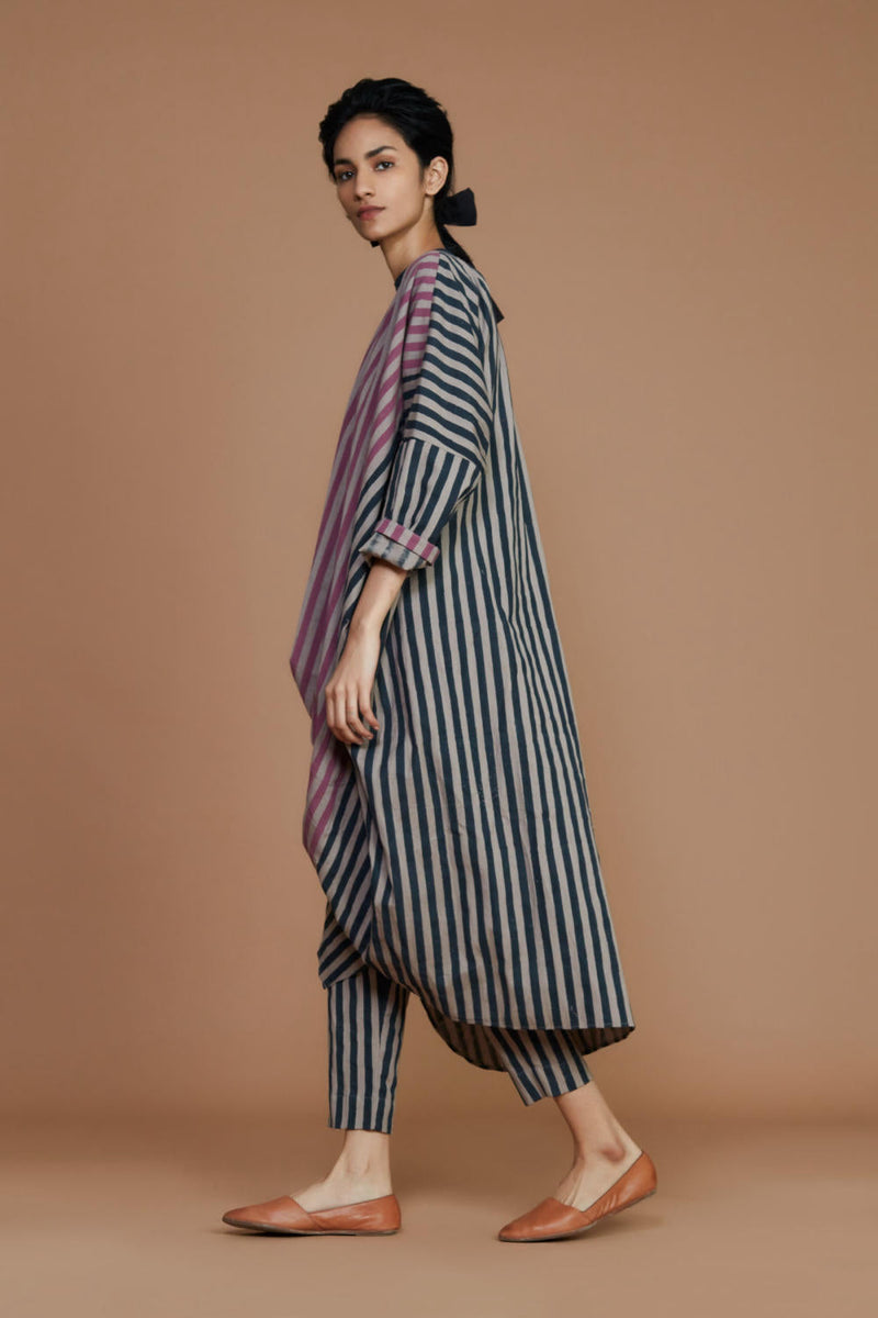 Ribbed Cowl Tunic Striped Grey Co-ord Set Co-ord Set,Dress by Mati for women in Singapore