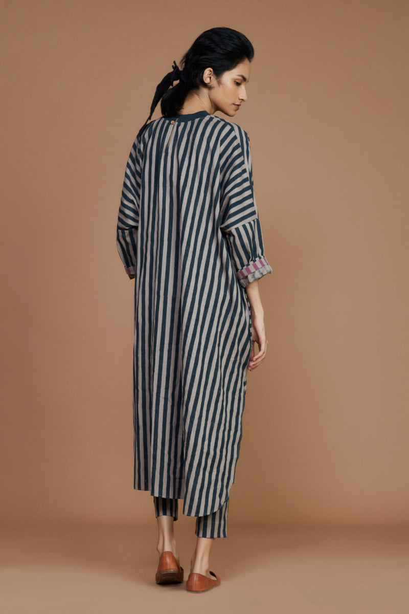 Ribbed Cowl Tunic Striped Grey Co-ord Set Co-ord Set,Dress by Mati for women in Singapore