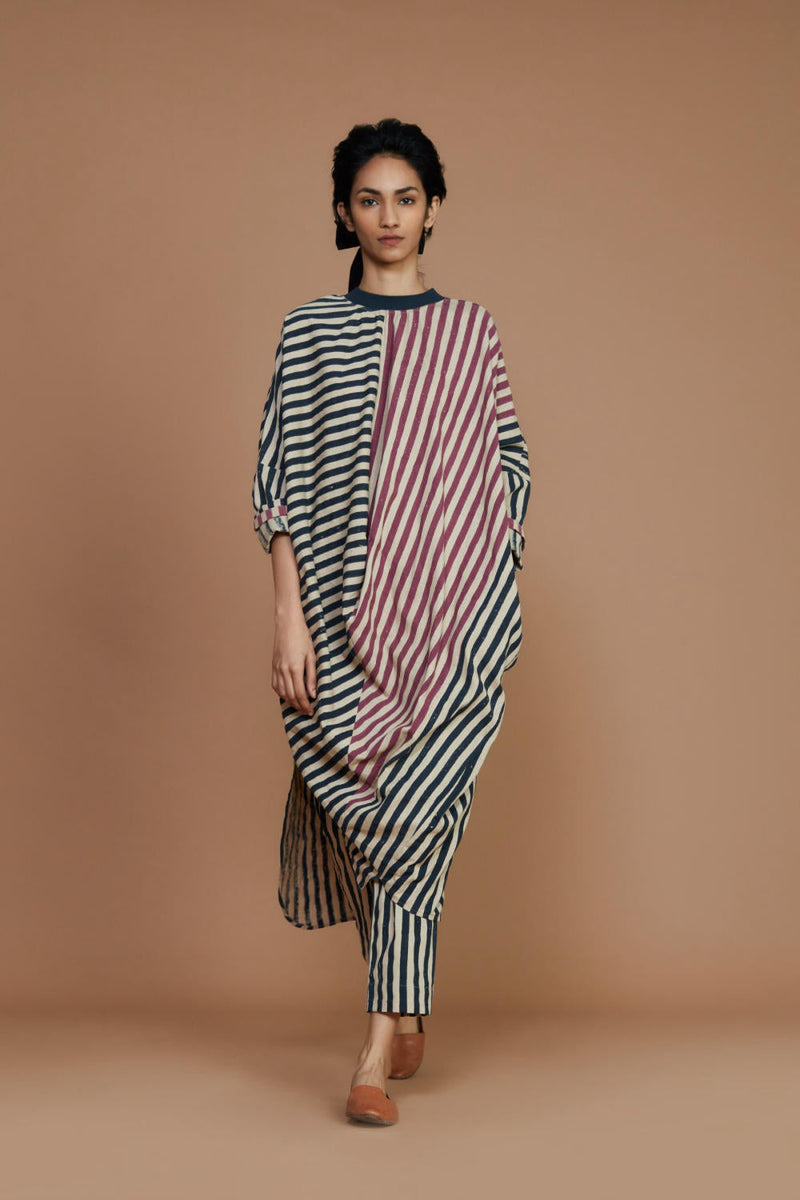Ribbed Cowl Tunic Striped Ivory Co-Ord Set Co-ord Set,Dress by Mati for women in Singapore