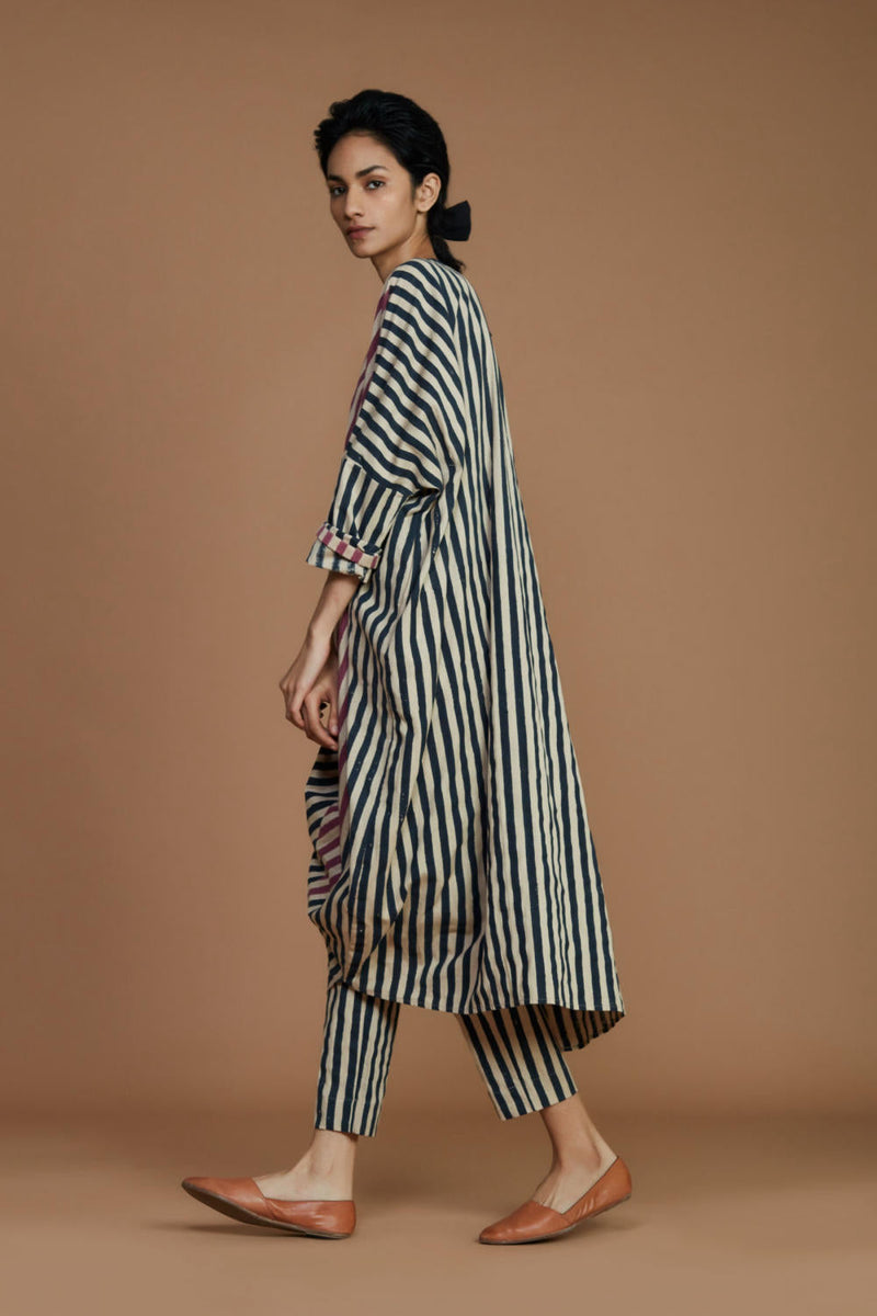 Ribbed Cowl Tunic Striped Ivory Co-Ord Set Co-ord Set,Dress by Mati for women in Singapore