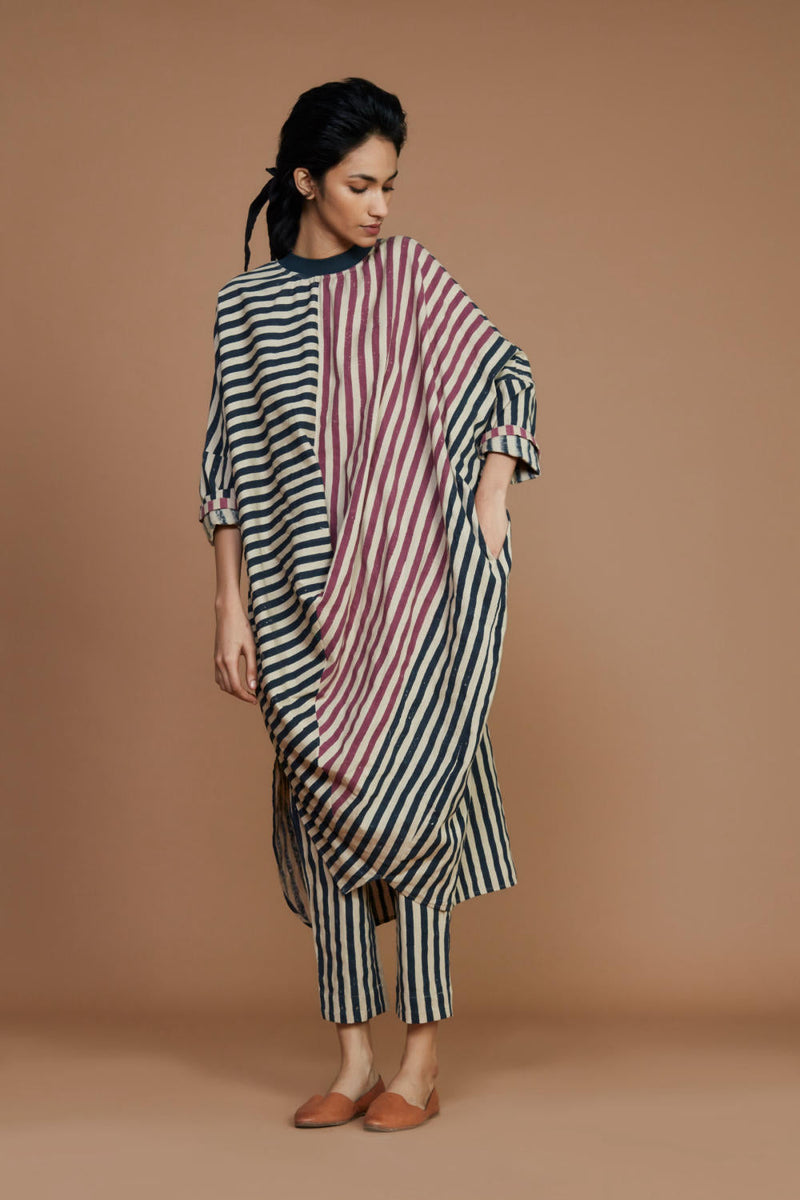 Ribbed Cowl Tunic Striped Ivory Co-Ord Set Co-ord Set,Dress by Mati for women in Singapore