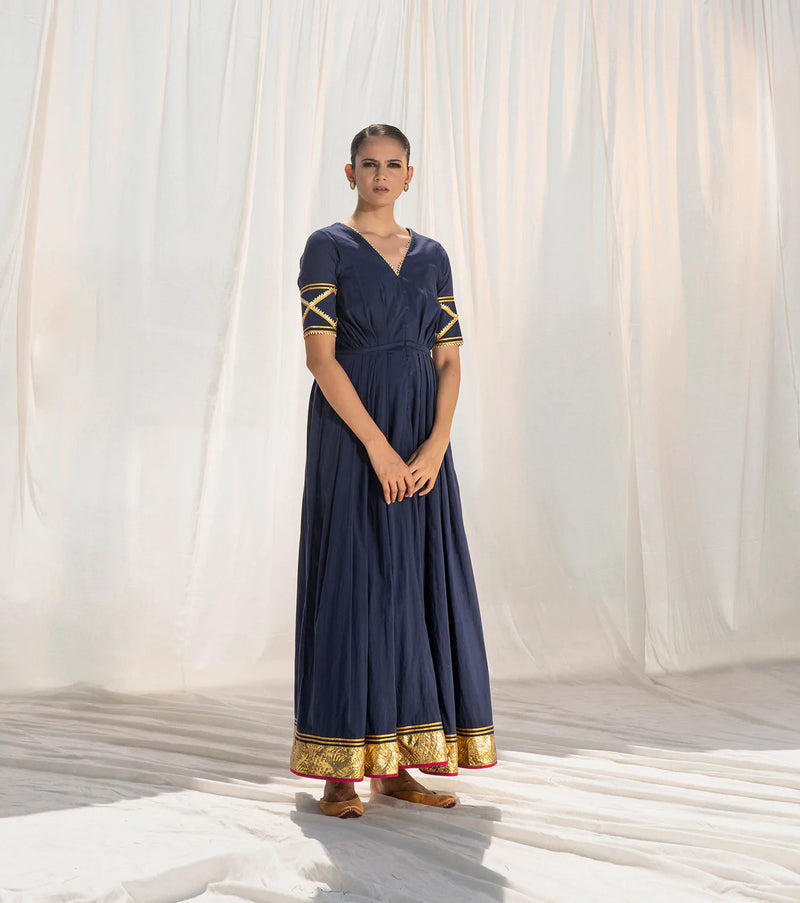 Rohma Pleated Gown Indo-Western Wear by Khara Kapas for women in Singapore