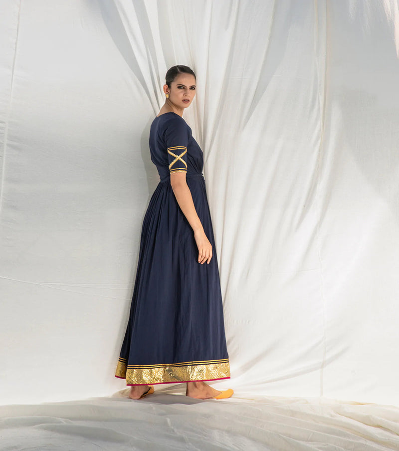 Rohma Pleated Gown Indo-Western Wear by Khara Kapas for women in Singapore