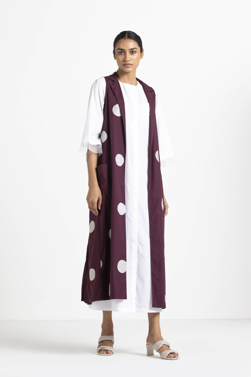 Round Neck Dress - White linen Dress by THREE for women in Singapore