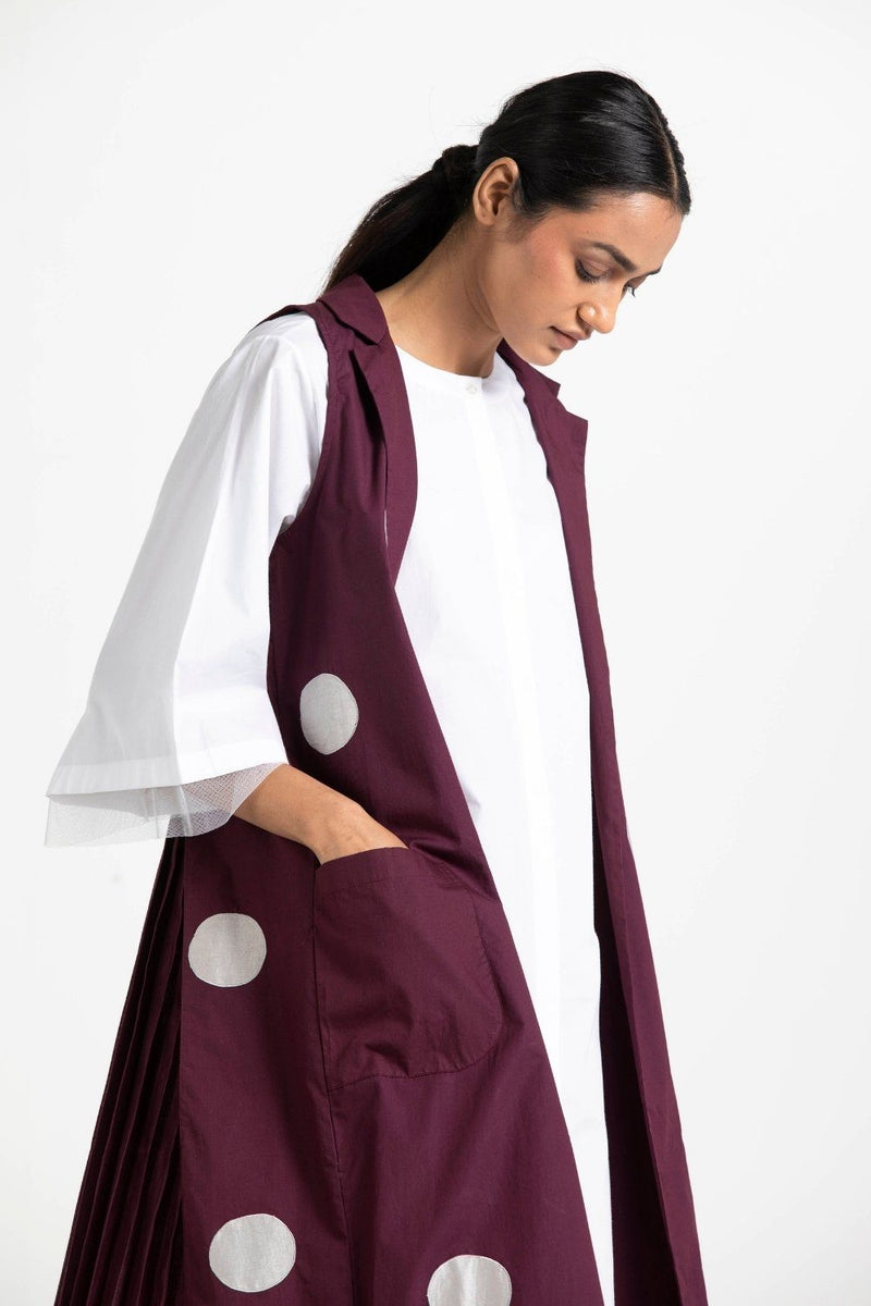 Round Neck Dress - White linen Dress by THREE for women in Singapore