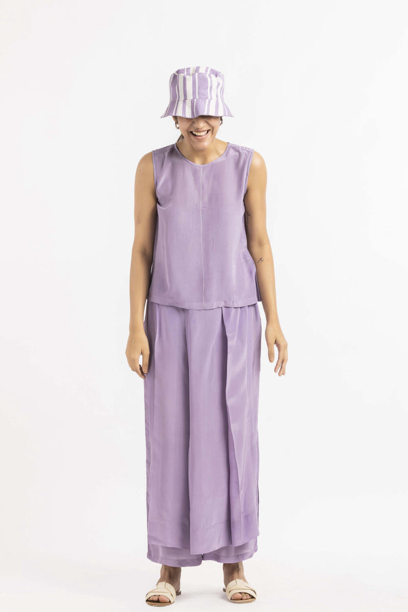 Round Neck Top Co-ord Lavender Bottoms,Co-ord Set,Top & Tunics by THREE for women in Singapore