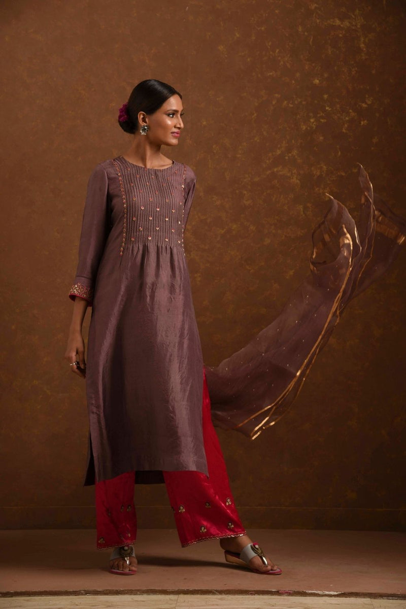 Ruhani Mocha-Pink Kurta Set Fashion Priti Prashant 