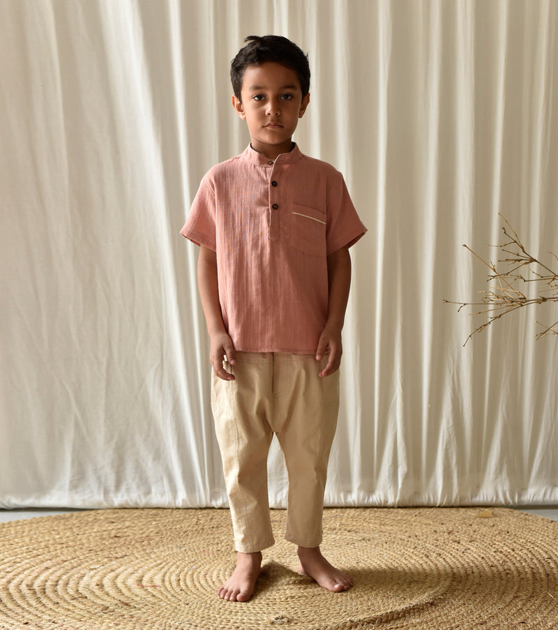 Salmon Pink Shirt by Khara Kapas Kids for kids in Singapore