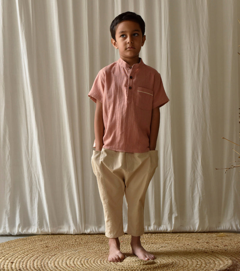 Salmon Pink Shirt by Khara Kapas Kids for kids in Singapore